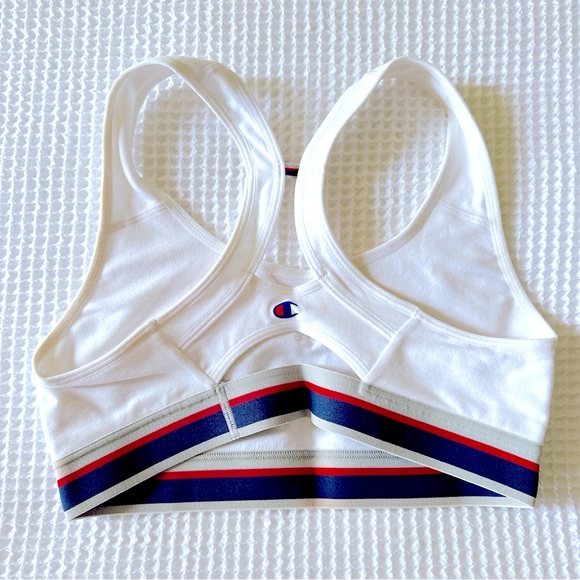 NEW♥️CHAMPION RACERBACK SPORTS BRA M WHITE RED BLUE TRICOLORE YOGA WORKOUT - Picture 4 of 4